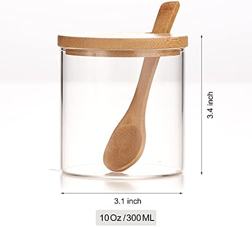 300ML/10Oz Clear Glass Jar with Bamboo Lid and Wooden Spoon, Cute Sugar Bowl Bath Salt Storage Canister Seasoning Container Condiment Pot with Scoop for Spice, Pepper for Kitchen, Table, Countertop - Image 6