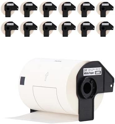 Brother Genuine DK-124712PK Die-Cut Large Shipping Labels, 4.07 in x 6.4 in (103 mm x 164 mm), White Paper Labels, 180 per Roll, 12 Rolls per Box, for use with Select Brother QL Label Printers by Unknown