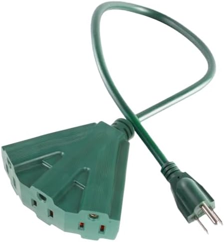 MaxWorks Heavy Duty 3-Foot Extension Cord, 16/3 SJTW, Triple Tap 3-Outlet Adapter, 125V/13A/1625W, ETL Listed, Indoor/Outdoor Use, Green (80697) by MaxWorks