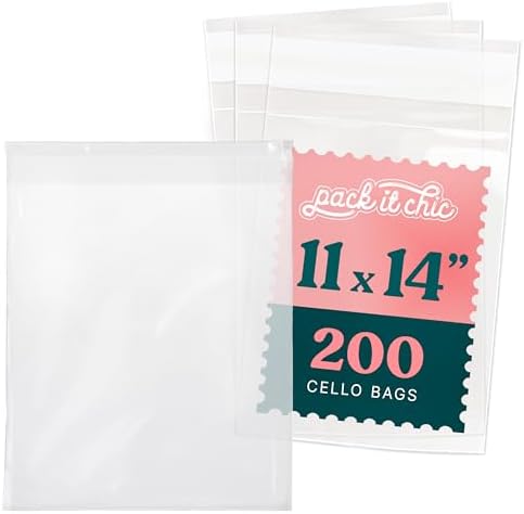 11x14 Self Sealing Cellophane Bags (200 Pack) - Resealable Adhesive by PackItChic