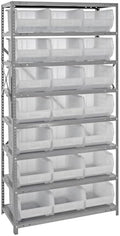 Quantum Storage Systems QSBU-255CL Giant Open Hopper Steel Shelving System, 18" D x 36" W x 75" H, with 8 Shelves and 21 QUS255 Bins, Clear by QuantumStorageSystems