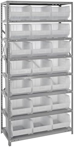 Quantum Storage Systems QSBU-255CL Giant Open Hopper Steel Shelving System, 18" D x 36" W x 75" H, with 8 Shelves and 21 QUS255 Bins, Clear by QuantumStorageSystems