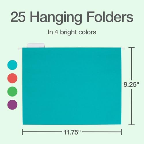 Oxford Hanging File Folders, 25 Pack, Letter Size (8.5" x 11"), 4 Tropical Colors, 5 Tab Positions, Includes Tabs and Inserts, Hanging Files for Office and Document Organization - Image 2