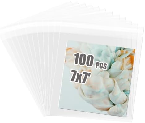Egofine Self Sealing Cellophane Bags 100 PCS, Crystal Sealed Clear Bags for 7x7 Art Prints, Packaging Bags, Size: 7x7 inches by Egofine
