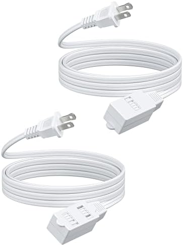DEWENWILS 10FT Extension Cord, 2 Prong Extension Cord 3 Outlet with Dustproof Sliding Covers, SPT-2 AWG16/2 Power Cable for Indoor Use, 13A/125V/1625W, White, ETL Listed, 2 Pack by DEWENWILS