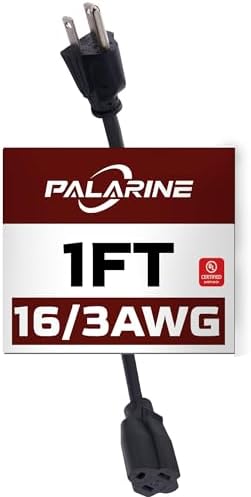 1 Ft Black Outdoor Extension Cord, 16 Gauge Heavy Duty Power Cord by PALARINE