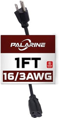 1 Ft Black Outdoor Extension Cord, 16 Gauge Heavy Duty Power Cord by PALARINE
