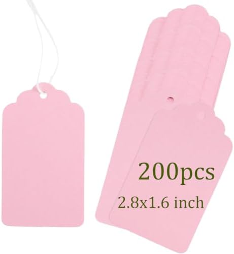 joycraft 200Pcs Gift Tags with String Attached, 2.8x1.6 in Pink Price Tags by joycraft