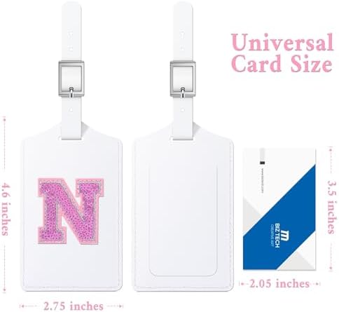 Sodsay 2 PCS Initial Luggage Tag, Luggage Tags for Suitcases Cute Sequin Letter PU Leather Travel Bag Baggage Tags Privacy Cover ID Label for Women Kids Teens Men(N, White Leather+Hot Pink Letter) - Image 2