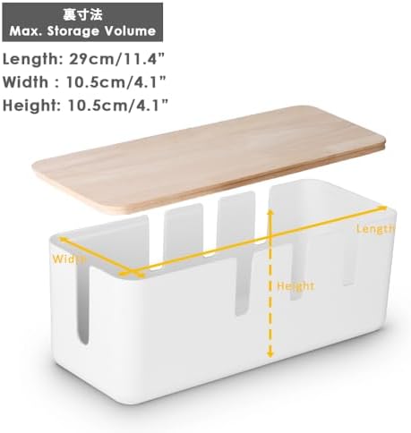 Cable Management Box by Baskiss, 12x5x4.5 inches, Wood Lid, Wire Organizer for Desk TV Computer USB Hub System to Cover and Hide & Power Strips & Cords - Image 2