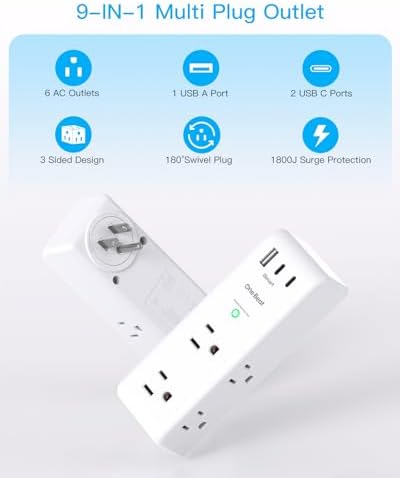 Surge Protector Outlet Extender with Rotating Plug, Multi Plug Wall Outlet - Image 3