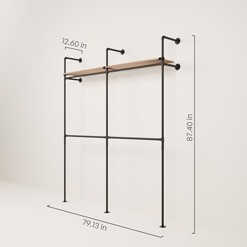 pamo Wall Mounted Clothing Rack with Oak Sheves – 79" W × 87" H, 750 lbs - Image 2
