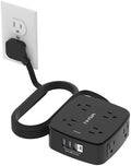 10 Ft Surge Protector Power Strip - YISHU 8 Widely Outlets with 4 USB Ports, 3 Side Outlet Extender with 10 Feet Flat Extension Cord, Ultra Flat Plug, Wall Mount, Desk USB Charging Station, ETL, Black by YISHU