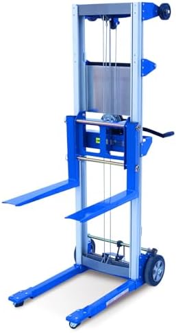 Material Lift Winch Stacker, 400 lbs Capacity, 122" Max Raised Height, Fixed Straddle Hand Winch Lift Trucks for Warehouse, Factory, Library, 34.60" L x 24.80" W by EPOFIT