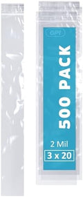 3" x 20" Zip Bags, 500 Pack, 2 Mil, Reclosable for Incense Packaging, GPI by GPI