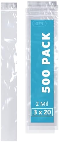 3" x 20" Zip Bags, 500 Pack, 2 Mil, Reclosable for Incense Packaging, GPI by GPI