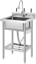 GarveeTech Commercial Stainless Steel Utility Sink with Faucet, Freestanding Laundry Sink with Adjustable Legs, Storage Shelf, Hooks, Backsplash, Hot & Cold Water for Kitchen, Garage, Outdoor, Farm by GarveeTech