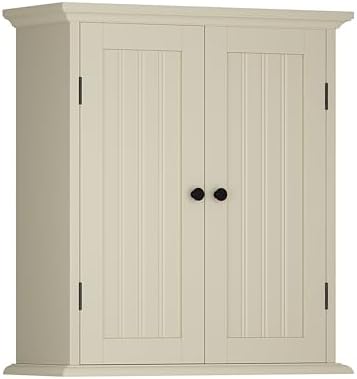 ChooChoo Bathroom Wall Cabinet, Over The Toilet Space Saver Storage Cabinet, Medicine Cabinet with 2 Door and Adjustable Shelves, Cupboard, Cream Yellow by ChooChoo