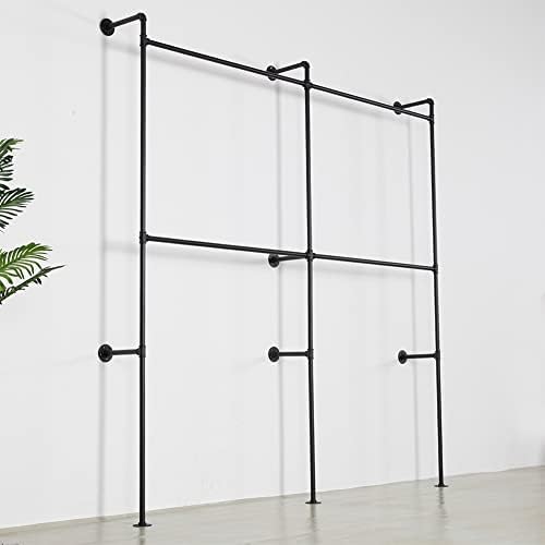 Industrial Pipe Clothing Rack Heavy Duty Double Closet Rod Clothes Rack, Clothing Rods for Hanging Clothes, Wall Mounted Clothes Garment Rack Closet System 90in Black - Image 6