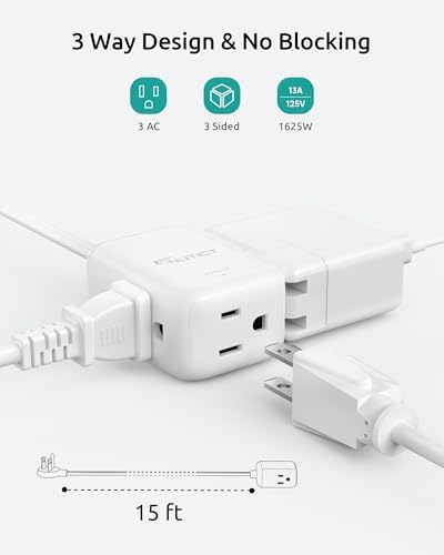 15FT Right Angle Flat Plug Extension Cord, Flat Outlet Extender 3 Prong - Image 4