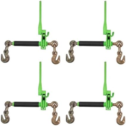 4 Pack 5/16" - 3/8" Hi-Viz Green Heavy Duty Folding Handle Ratchet Load Binder w/Grab Hook 7,100 lbs WLL | Tie Down Hauling Chain Binders for Flatbed Truck Trailer by MyteeProducts