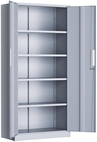 Greenvelly Metal Garage Storage Cabinet, 72” Tall Locking Steel Cabinet with 2 Doors and 4 Adjustable Shelves, Utility Metal Filing Cabinet with Lock for Home, Office, Garage, School (Dark Grey) by Greenvelly