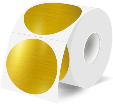 2Inch Circle Holographic Gold Thermal Labels, Waterproof Printable Round Direct Thermal Stickers, Self-Adhesive for Small Business Logo, QR Code, Price Tag & Packaging, 300Pieces/Roll by Unknown
