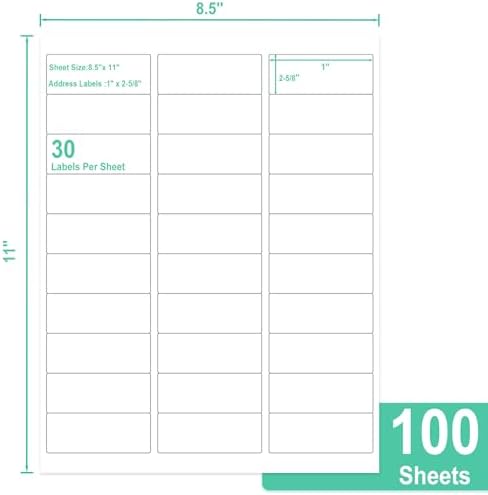 L Liked 1" x 2-5/8" White Address Labels 30/Sheet 3000 Labels 100 Sheets - Image 2