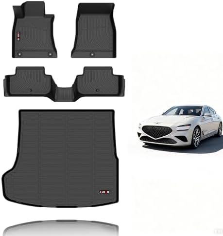 KELCSEECS Floor Mats & Cargo Liner for 2026 2025 2024 2023 2022 2021 2020 2019 Genesis G70 RWD Car Mats Genesis G70 RWD All Weather Floor Mats Trunk Mat Accessories Black by KELCSEECS