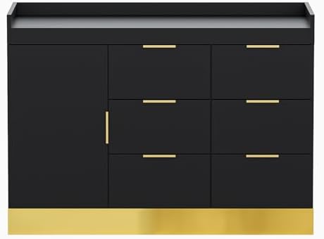 OmySalon Salon Station for Stylists, Free Standing Barber Vanity with 6 Drawers, 1 Cabinet & Adjustable Shelves, Large Storage Hair Beauty Furniture for Barbershop, Black Gold - Image 6