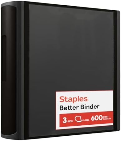 Staples Better 3-Inch D-Ring Binder, Black, Heavy-Duty, Large Capacity by Staples