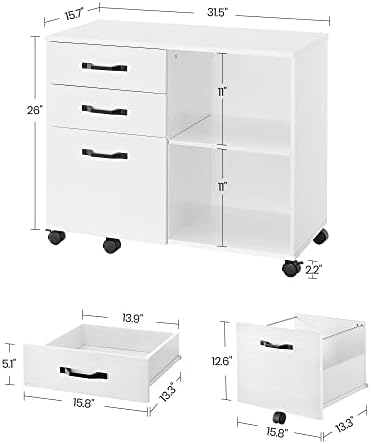 VASAGLE 3-Drawer Lateral File Cabinet, Home Office Printer Stand - Image 3