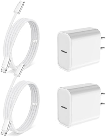 Fast Charging for iPhone 17 Pro Max Charger,2Pack 20W USB C Wall Charger Plug Block with Type C Charging Woven Cable for iPhone 17/17 Pro/Air/16 Pro Max/16 Pro/16 Plus/16E/15 Pro Max/iPad Pro/Air/Mini by Unknown