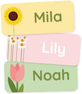 Personalized Name Labels for Kids (60) – Clothing Labels & Daycare Labels – Custom Waterproof Stickers for School Supplies - Flowers by Teddylabels