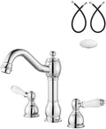 Aolemi Widespread Bathroom Sink Faucet 3 Hole White Lever Polish Chrome by Aolemi