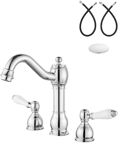 Aolemi Widespread Bathroom Sink Faucet 3 Hole White Lever Polish Chrome by Aolemi