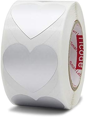 Hcode 1.5'' Color Coding Dot Labels Metalic Silver Love Heart Shape Natural Paper Adhesive Label 500 Stickers per Roll (Heart, Matte Silver) by Hcode
