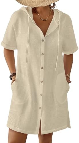 Bsubseach Womens Swimsuit Cover Up Shirt Hooded Beach Dress with Pockets by Bsubseach