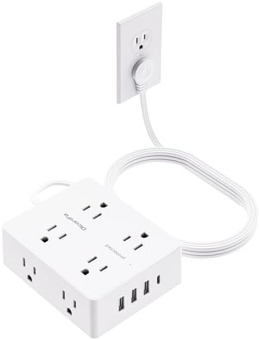 Olcorife Flat Plug Power Strip with 15 FT Extension Cord, 8 Outlets 4 USB Ports(1 USB C), 3 Sided Outlet Extender for Home Office Travel Dorm Room Essentials, White by olcorife