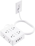 Olcorife Flat Plug Power Strip with 10 FT Extension Cord, 8 Outlets 4 USB Ports(1 USB C), 3 Sided Outlet Extender for Home Office Travel Dorm Room Essentials, White by olcorife