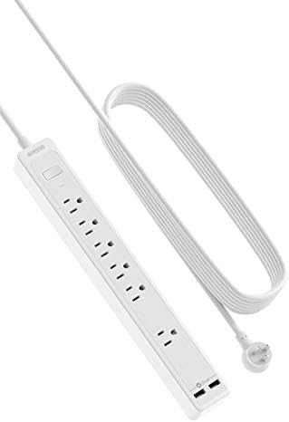 25ft Extension Cord Power Strip, 6 Outlets Surge Protector with 2 USB Ports, 15 A Circuit Breaker, Widely Spaced Outlet, Long Power Strip with Flat Plug Wall Mount for Home Office, Old House by NTONPOWER