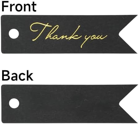 G2PLUS High-end Metallic Gold Thank You Tags, 100PCS 2.8'' x 0.8'' Gift Tags with String for Arts and Crafts,Gift Wrapping (Black) - Image 3