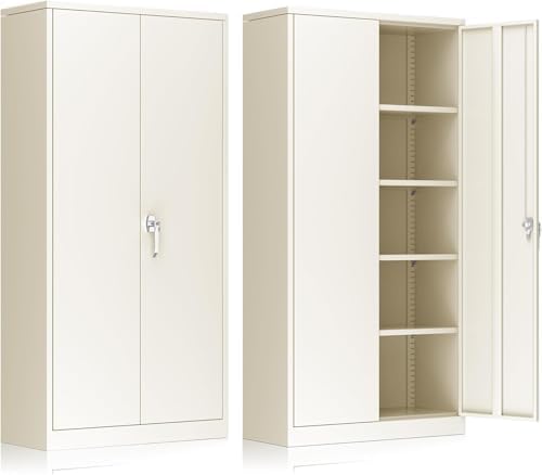INTERGREAT Metal Storage Cabinet, 72” H Storage Cabinet with 2 Doors and 4 Adjustable Shelves for Office, Home, Garage, Pantry (Assembly Required, Grey) by INTERGREAT