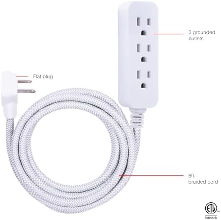GE 3-Outlet Power Strip Surge Protector, 8 Ft Braided Extension Cord - Image 2