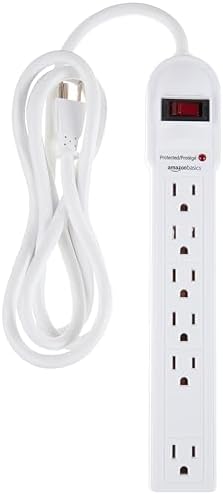 Amazon Basics Surge Protector Power Strip, 6-Outlet, 790 Joules, Circuit Breaker, LED Indicator, 6ft Extension Cord, White by AmazonBasics