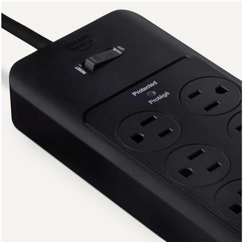 Amazon Basics 12-Outlet Surge Protector Power Strip, 4000 Joules, 8ft Extension Cord, Rectangle, for Home, Office, Gaming Room, Black (Pack of 2) - Image 3