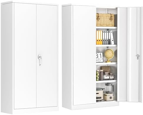 INTERGREAT Metal Lockable Storage Cabinet, 72” H Storage Cabinets with 2 Doors and 4 Adjustable Shelves for Office, Home, Garage, Pantry (Assembly Required, White) by INTERGREAT