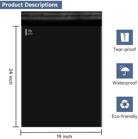 KKBESTPACK Black Poly Mailers 19x24 in, Large Shipping Bags, 50 Pcs - Image 2