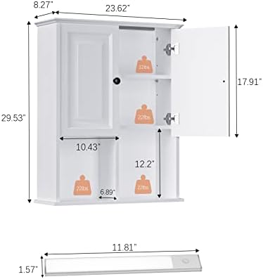 HAIOOU Bathroom Wall Cabinet with Motion Sensor Light, 23.6 Inch - White - Image 3