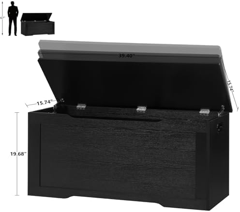 usikey 39.4” Storage Chest, Toy Chest, Toy Box with Safety Hinges, Lift Top Storage Bench, Supports 220 lb, for Living Room, Bedroom, Entryway, Black - Image 3